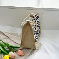 Houndstooth Pattern Canvas Bag Large Capacity Lightweight Satchel