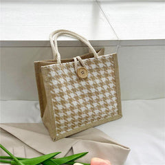 Houndstooth Pattern Canvas Bag Large Capacity Lightweight Satchel