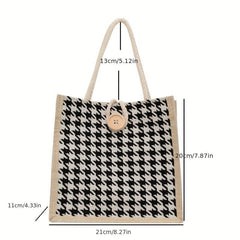 Houndstooth Pattern Canvas Bag Large Capacity Lightweight Satchel
