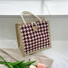 Houndstooth Pattern Canvas Bag Large Capacity Lightweight Satchel