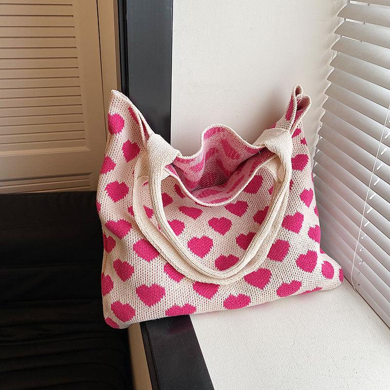 Love Pattern Shoulder Bag Handbag Women's Stylish Crochet Bag