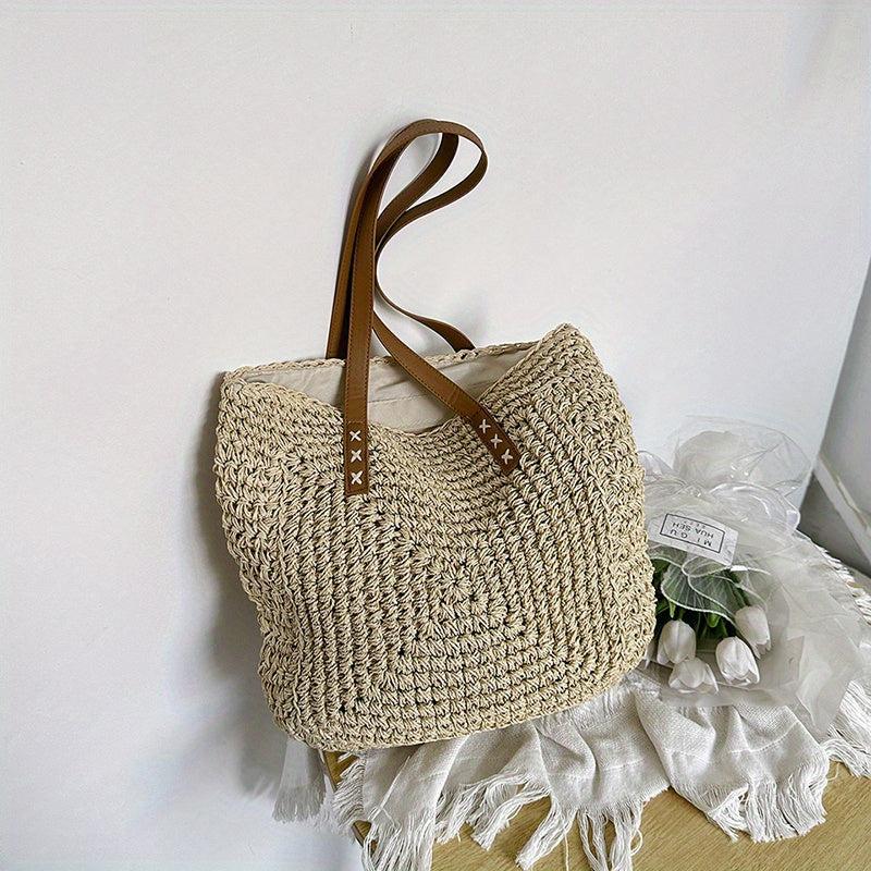 Straw Woven Summer Tote Bag Beach Shoulder Women's Handbag