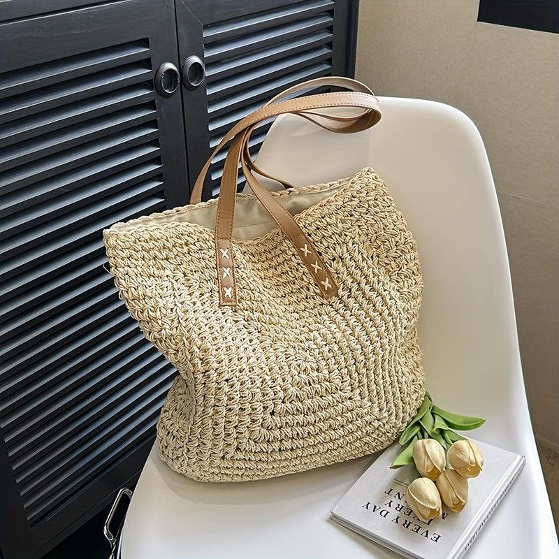 Straw Woven Summer Tote Bag Beach Shoulder Women's Handbag