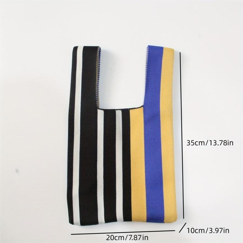 Striped Print Multicolored Knitted Casual Handbag Large Capacity