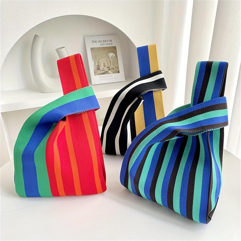 Striped Print Multicolored Knitted Casual Handbag Large Capacity