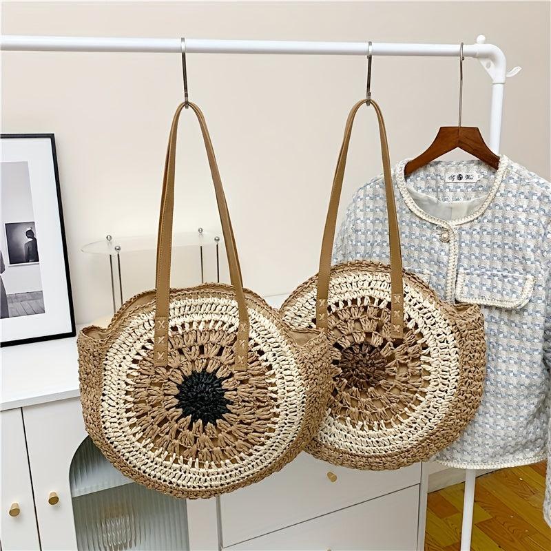 Boho Style Straw Handbag Round Beach Bag