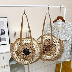 Boho Style Straw Handbag Round Beach Bag