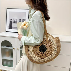 Boho Style Straw Handbag Round Beach Bag