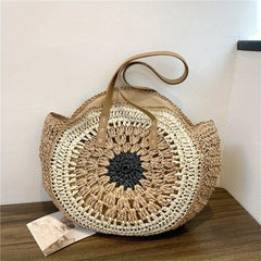 Boho Style Straw Handbag Round Beach Bag