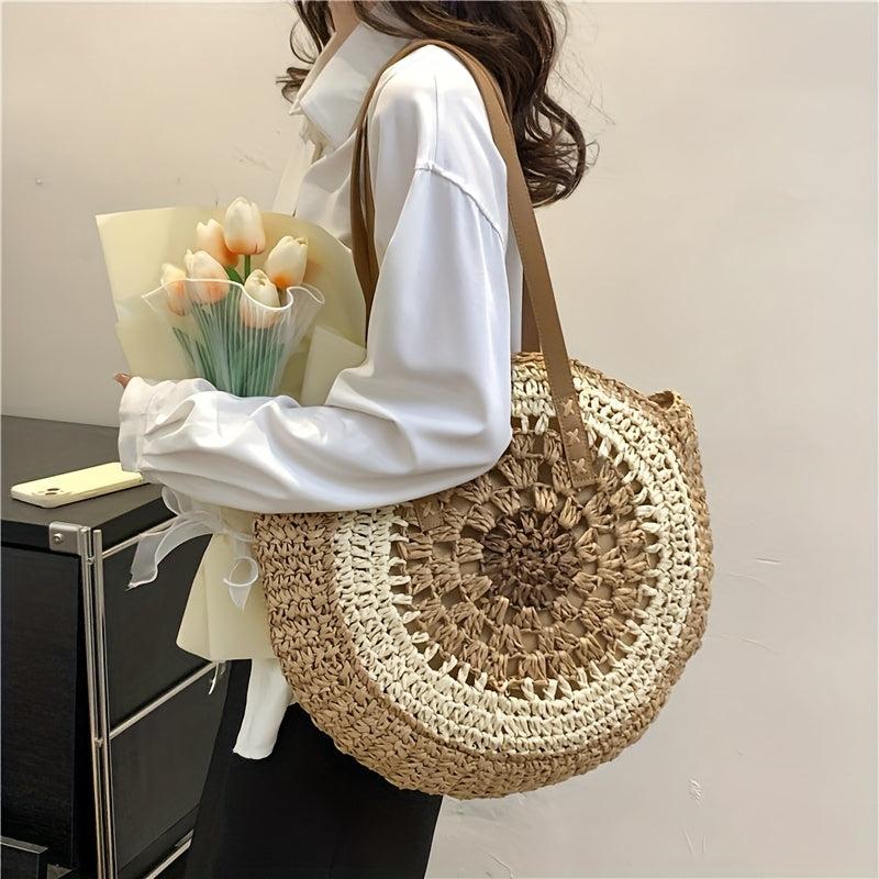 Boho Style Straw Handbag Round Beach Bag