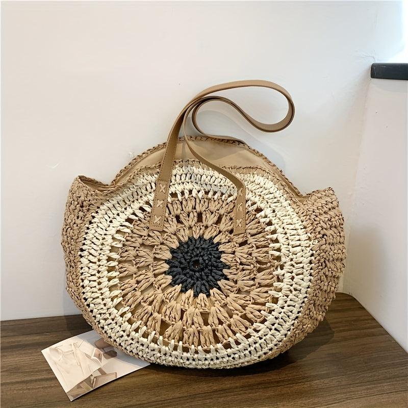 Boho Style Straw Handbag Round Beach Bag