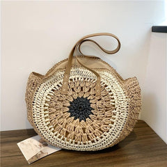 Boho Style Straw Handbag Round Beach Bag