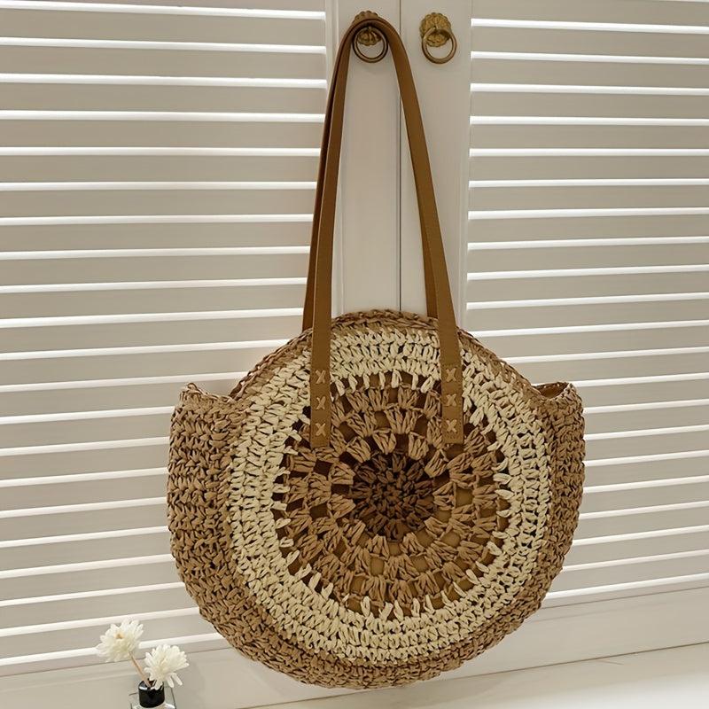 Boho Style Straw Handbag Round Beach Bag