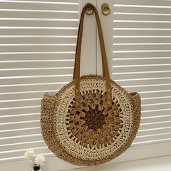 Boho Style Straw Handbag Round Beach Bag