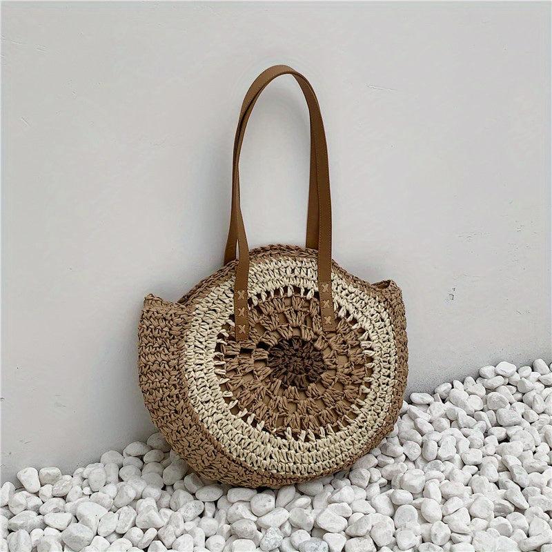 Boho Style Straw Handbag Round Beach Bag