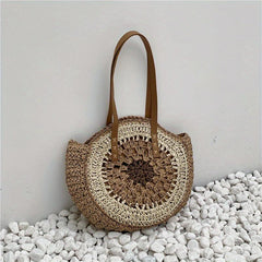 Boho Style Straw Handbag Round Beach Bag