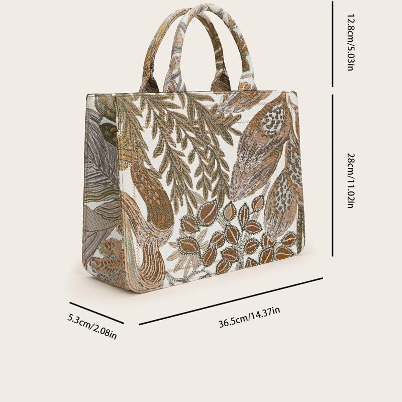 Vintage Flower Embroidery Tote Bag Classic Handbag For Wor