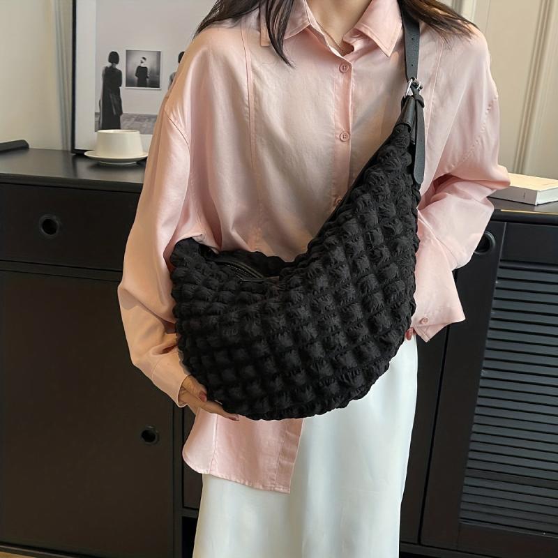 Minimalist Ruched Crossbody Bag Solid Zipper Shoulder Bag