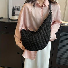 Minimalist Ruched Crossbody Bag Solid Zipper Shoulder Bag