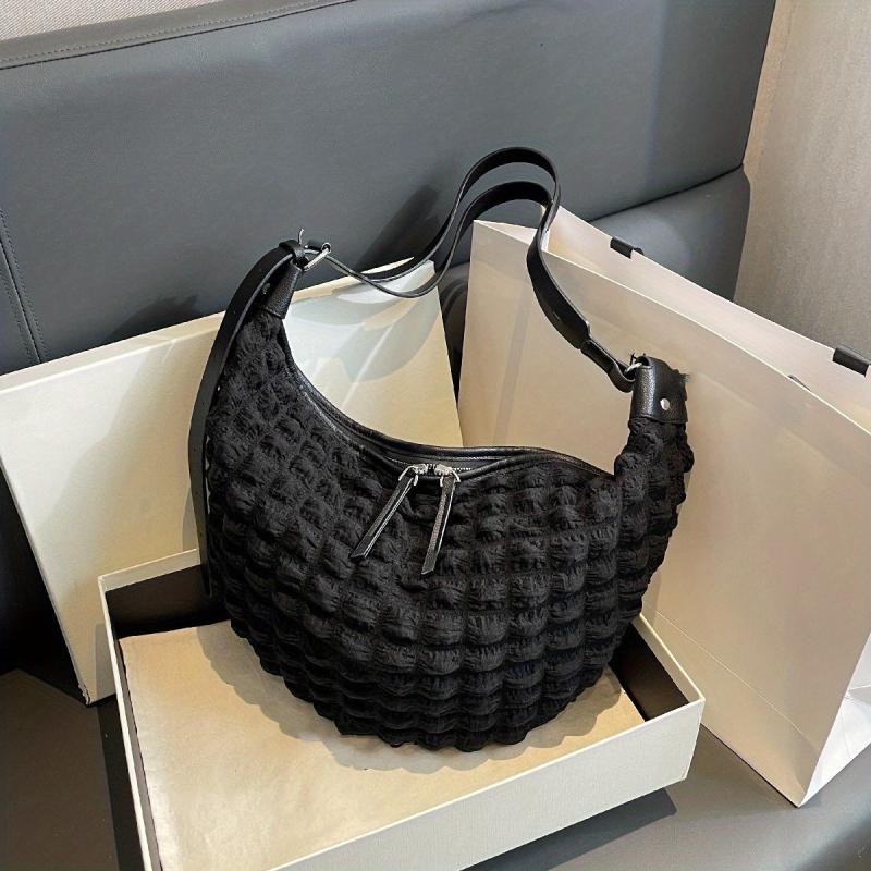 Minimalist Ruched Crossbody Bag Solid Zipper Shoulder Bag