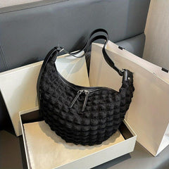 Minimalist Ruched Crossbody Bag Solid Zipper Shoulder Bag