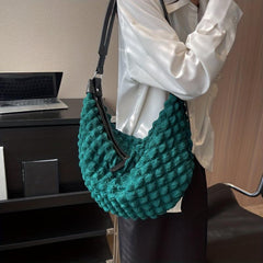 Minimalist Ruched Crossbody Bag Solid Zipper Shoulder Bag