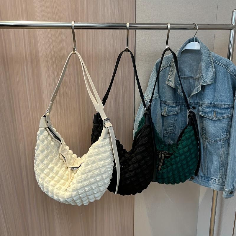 Minimalist Ruched Crossbody Bag Solid Zipper Shoulder Bag