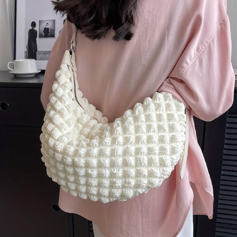 Minimalist Ruched Crossbody Bag Solid Zipper Shoulder Bag