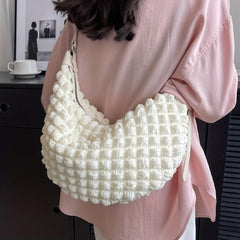 Minimalist Ruched Crossbody Bag Solid Zipper Shoulder Bag