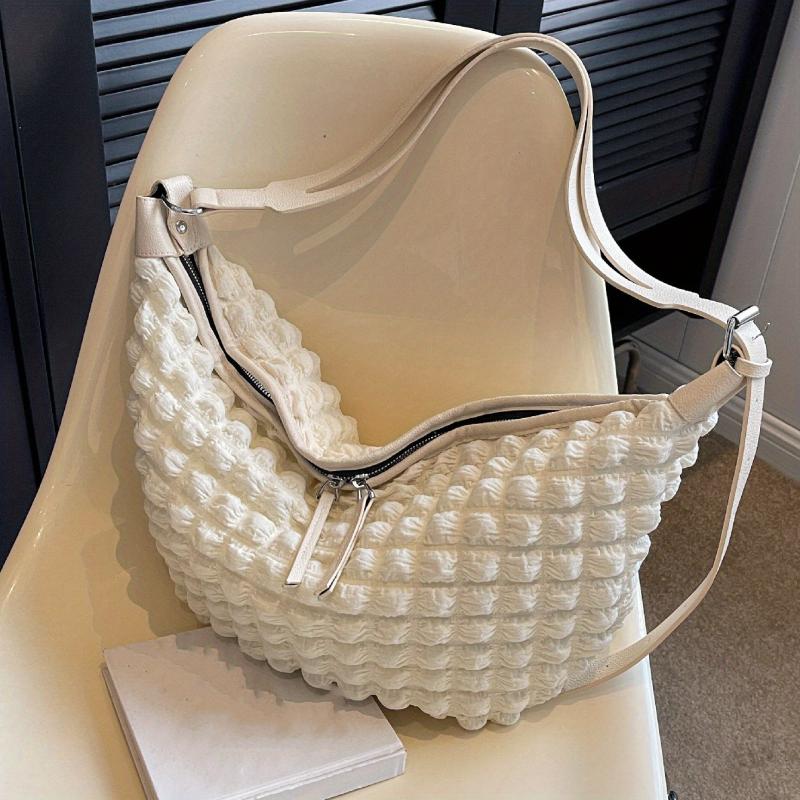 Minimalist Ruched Crossbody Bag Solid Zipper Shoulder Bag