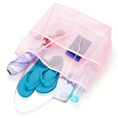 Large Capacity Mesh Tote Bag Waterproof Storage Shoulder Bag