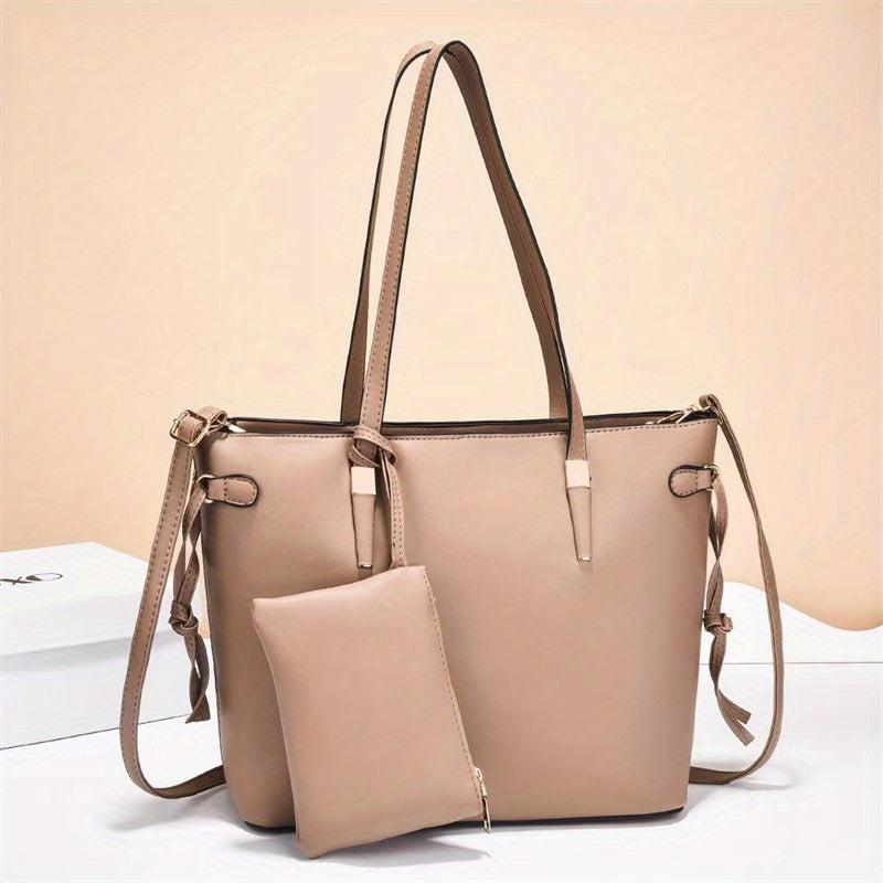 Women's Faux Leather Tote Bag Set Work Large Capacity Classic Bags
