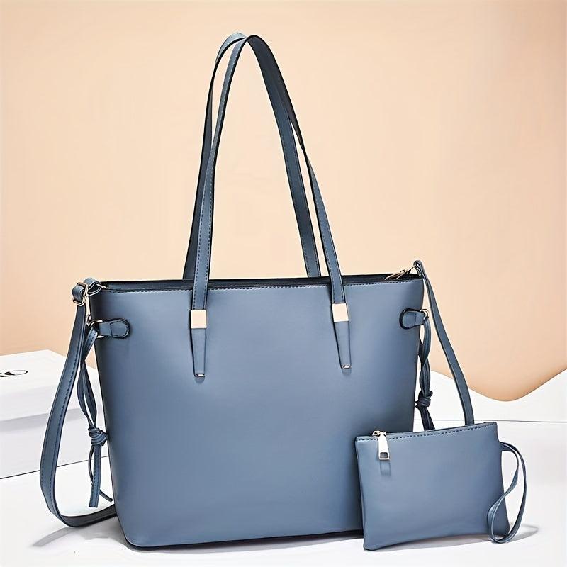 Women's Faux Leather Tote Bag Set Work Large Capacity Classic Bags