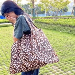Leopard Pattern Tote Shoulder Bag Lightweight Foldable Shopping Bag