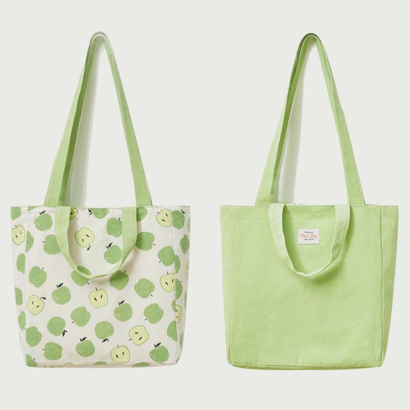 Summer Fruit Print Tote Bag Canvas Shoulder Bag Portable Storage Bag
