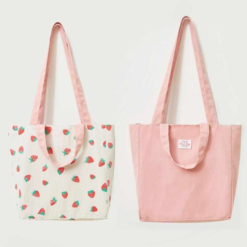 Summer Fruit Print Tote Bag Canvas Shoulder Bag Portable Storage Bag