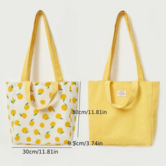 Summer Fruit Print Tote Bag Canvas Shoulder Bag Portable Storage Bag