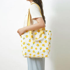 Summer Fruit Print Tote Bag Canvas Shoulder Bag Portable Storage Bag