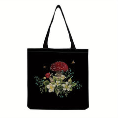 Mushroom Pattern Linen Shopper Bag Portable Shoulder Bag