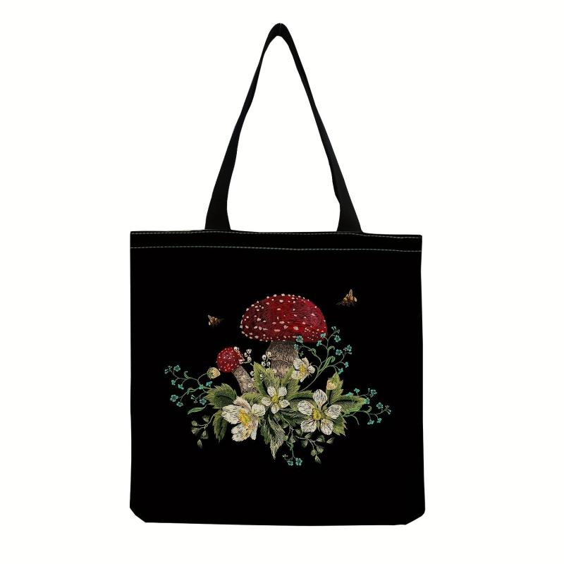 Mushroom Pattern Linen Shopper Bag Portable Shoulder Bag