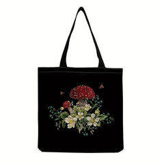 Mushroom Pattern Linen Shopper Bag Portable Shoulder Bag