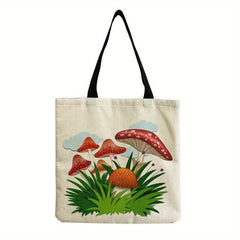 Mushroom Pattern Linen Shopper Bag Portable Shoulder Bag
