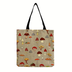 Mushroom Pattern Linen Shopper Bag Portable Shoulder Bag