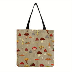 Mushroom Pattern Linen Shopper Bag Portable Shoulder Bag