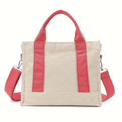 Colorblock Square Canvas Bag Handbag Versatile Grocery Casual Shopping Bag