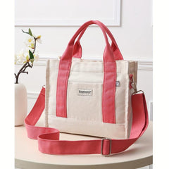 Colorblock Square Canvas Bag Handbag Versatile Grocery Casual Shopping Bag