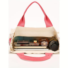 Colorblock Square Canvas Bag Handbag Versatile Grocery Casual Shopping Bag