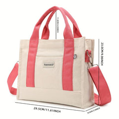 Colorblock Square Canvas Bag Handbag Versatile Grocery Casual Shopping Bag