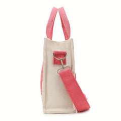 Colorblock Square Canvas Bag Handbag Versatile Grocery Casual Shopping Bag