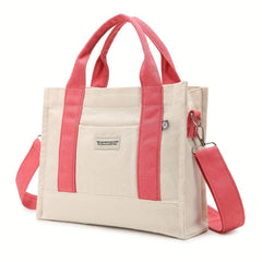 Colorblock Square Canvas Bag Handbag Versatile Grocery Casual Shopping Bag